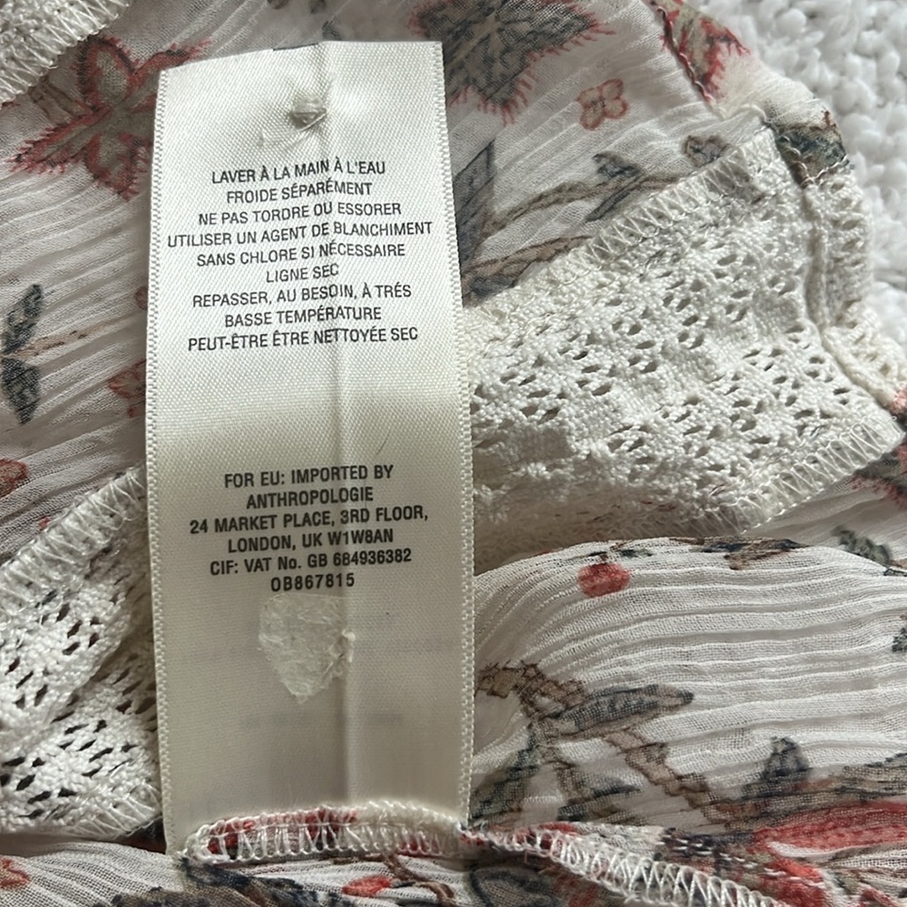 Anthropologie Feather Bone Elena Top Floral Printed Lace Sheer Blouse Button 4US - Picture 5 of 11